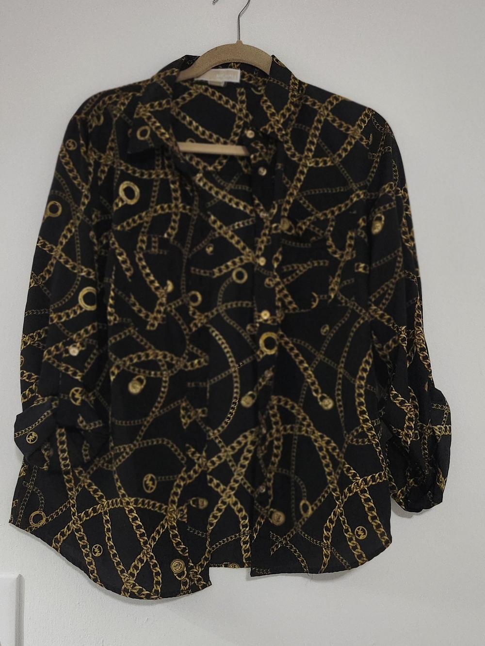 Michael Kors Women's Black Shirt with Gold Chain Print